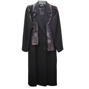 Women's Vintage Wool Blend Long Coat with Elegant Scarf, Gray/Grey, Size 10
